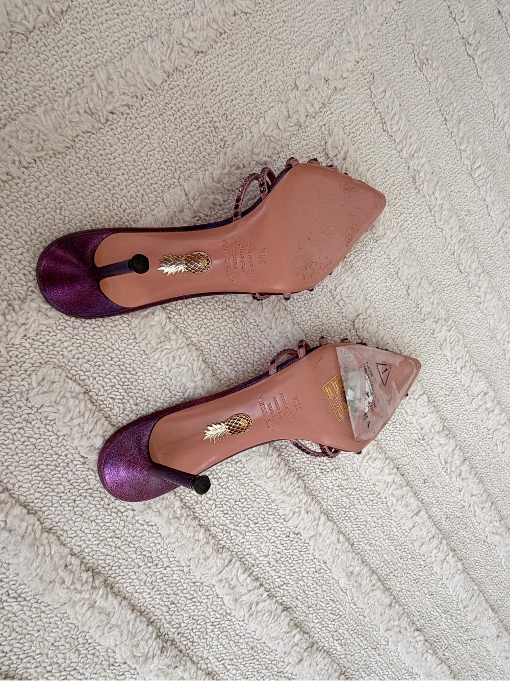 Aquazzura Pink/Purple Ombre Crystal-Strap Pointed Mule Heels / size 39.5 - Picture 5 of 7